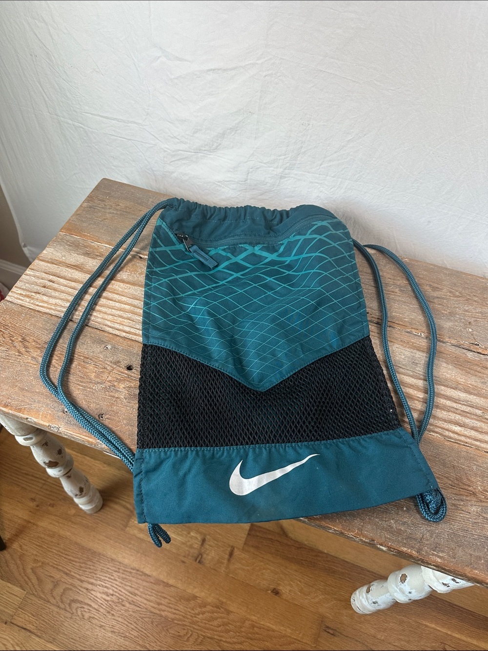 Nike Teal and Black Drawstring Backpack with White Swoosh